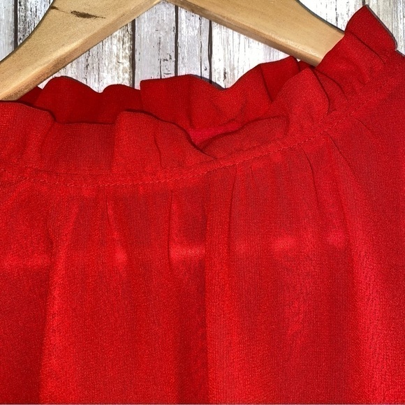 Ann Taylor Red Sheer Ruffle Double Layered Blouse - Picture 4 of 6